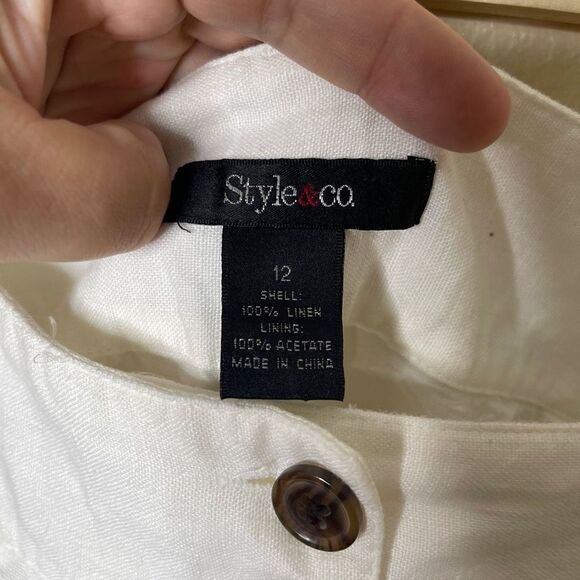 Style & Co Pants Womens 12 White Linen Wide Leg Pockets Casual - Picture 4 of 9